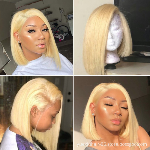 Raw Virgin Indian Human Hair 8 inch Blonde Bob Lace Front Wig Bob Wigs 100% Human Hair Short Cheap Lace Wigs